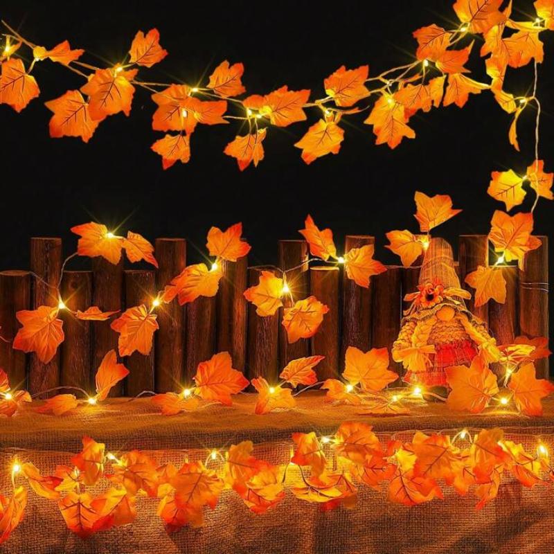Maple String Lights with warm LED glow, perfect for autumn-themed decor and events.