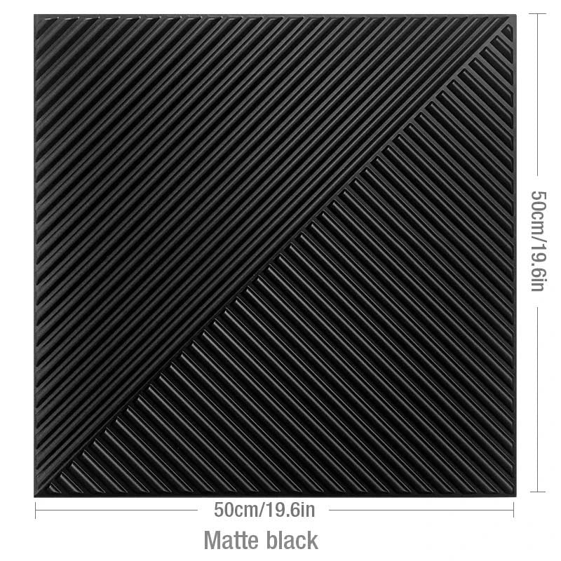 Matte black 3D wall panel with diagonal ridges, 50cm square.