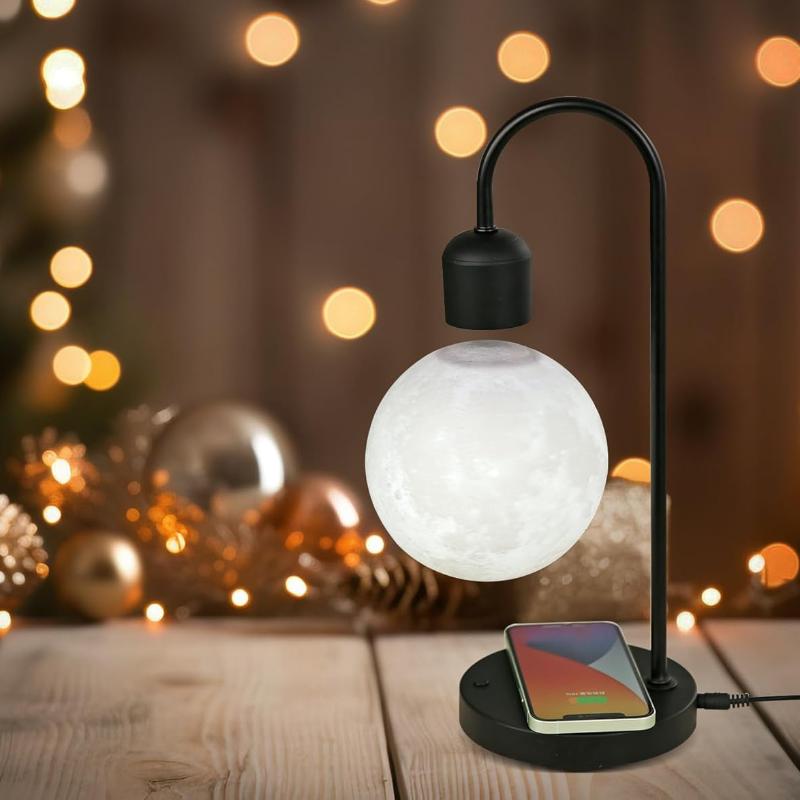Innovative moon lamp that levitates and charges wirelessly, providing both a calming glow and a practical solution for your tech needs.