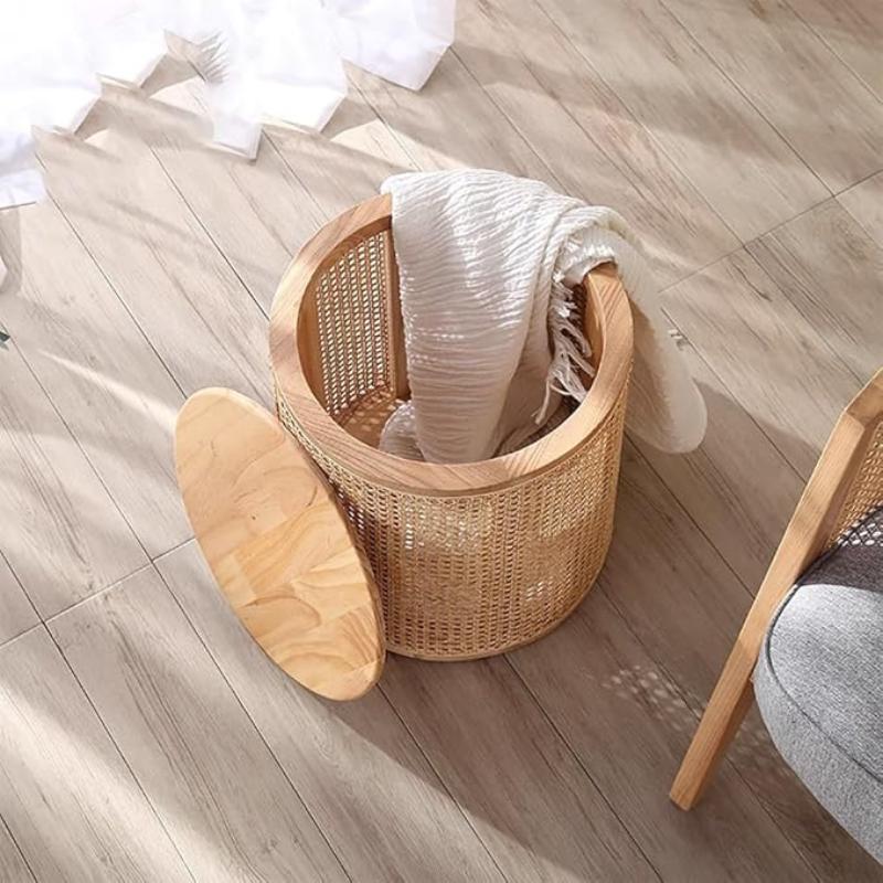 Chic and functional rattan side table, perfect for any home aesthetic.