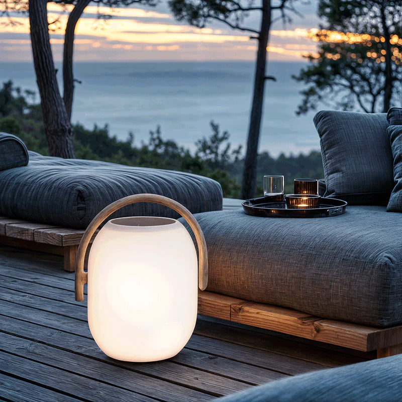 SunLume solar-powered LED lamp with modern black finish for outdoor use