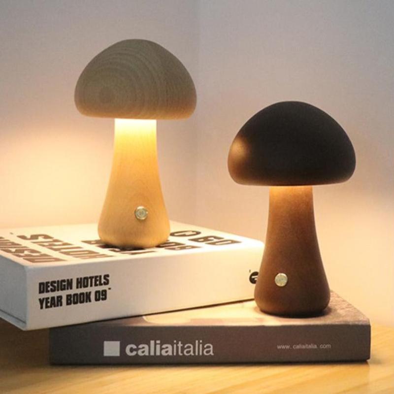 Unique Wooden Mushroom Lamp for a cozy, rustic touch to living areas or bedside tables.