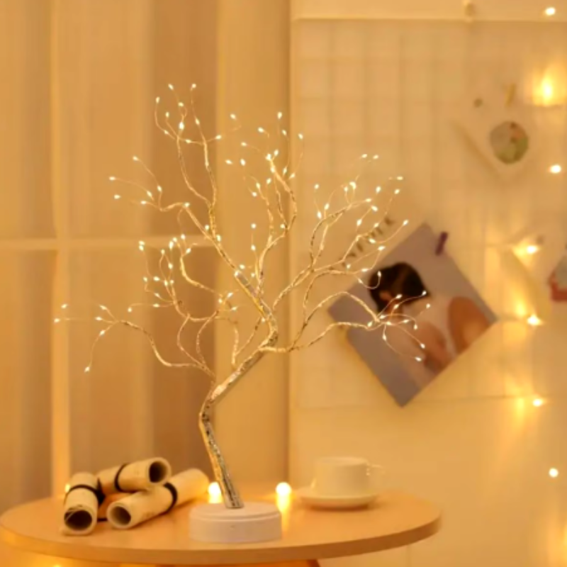 attery-powered firefly tree with delicate lights, perfect for table or shelf decor.