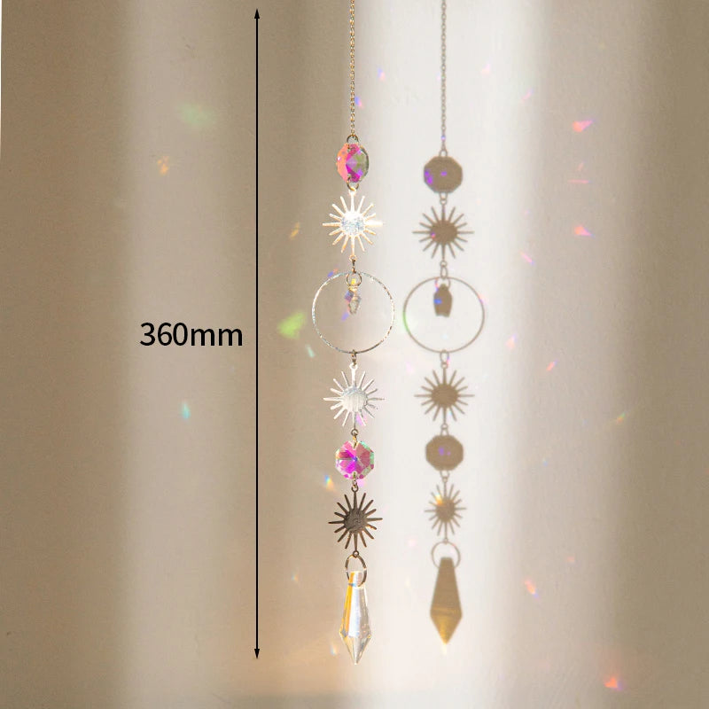 Artistic meditation suncatcher blending spirituality and design for a calming decor piece.