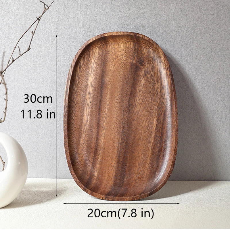 Oval wooden serving tray with dimensions: 30 cm (11.8 in) long and 20 cm (7.8 in) wide.