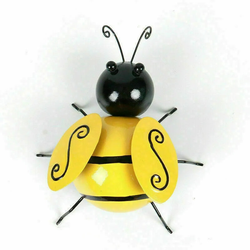 Easy-to-hang metal bumble bees for decorating fences, sheds, and walls.