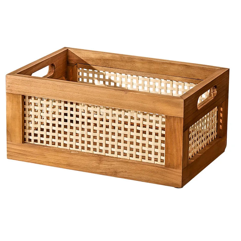 Multi-functional rattan wood basket for both storage and display.