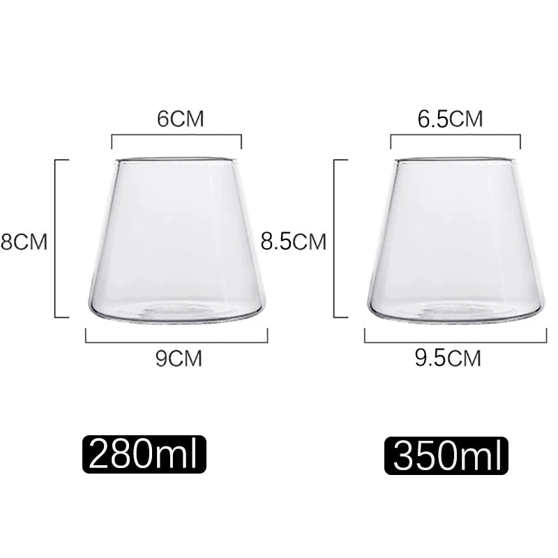 Diagram with measurements of two glasses, one with 280ml capacity and the other with 350ml capacity.