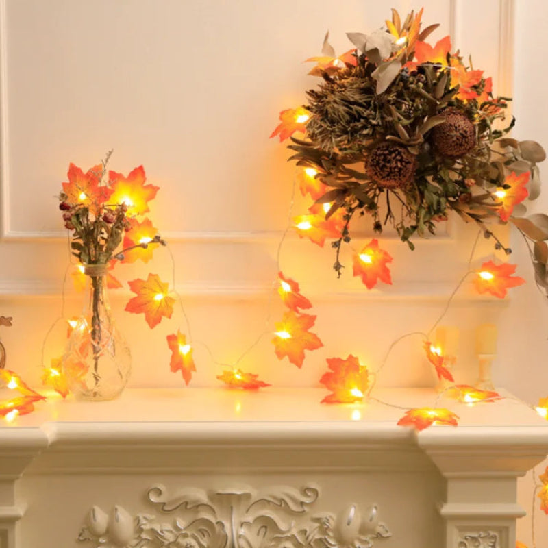 Elegant Maple String Lights with soft glow, perfect for creating cozy atmospheres.