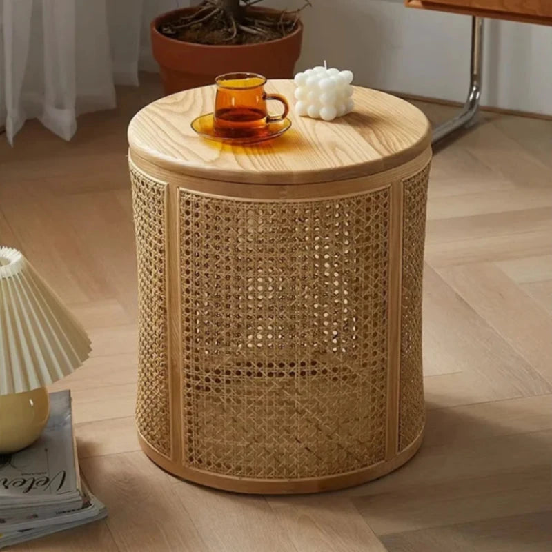 Lightweight and durable rattan side table with a modern touch.