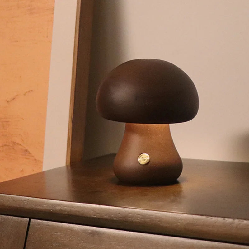 Decorative Wooden Mushroom Lamp with organic design, ideal for bringing nature indoors.