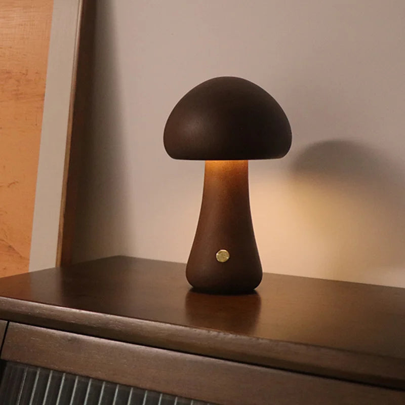 Wooden Mushroom Lamp with nature-inspired design, perfect for adding charm to nursery or kids' rooms.