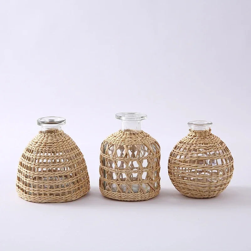 Modern rattan vases for adding an organic touch to home interiors.