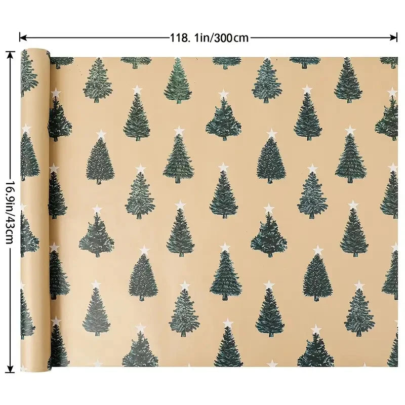 Kraft paper Christmas tree wrapping paper with dimensions of 16.9 in / 43 cm by 118.1 in / 300 cm.