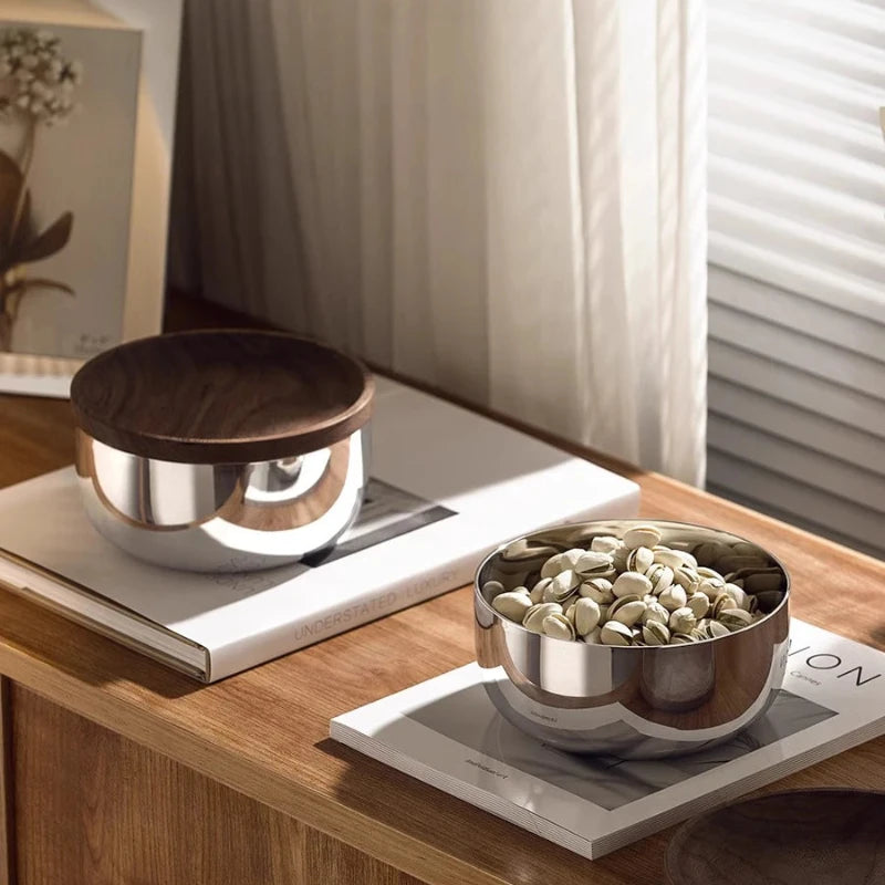 Stainless Steel & Walnut Lid Bowls (Set of 2)