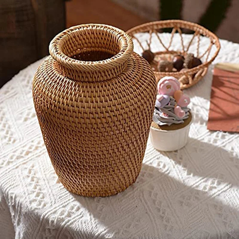 Versatile rattan woven vase for bringing warmth and organic beauty to your home.