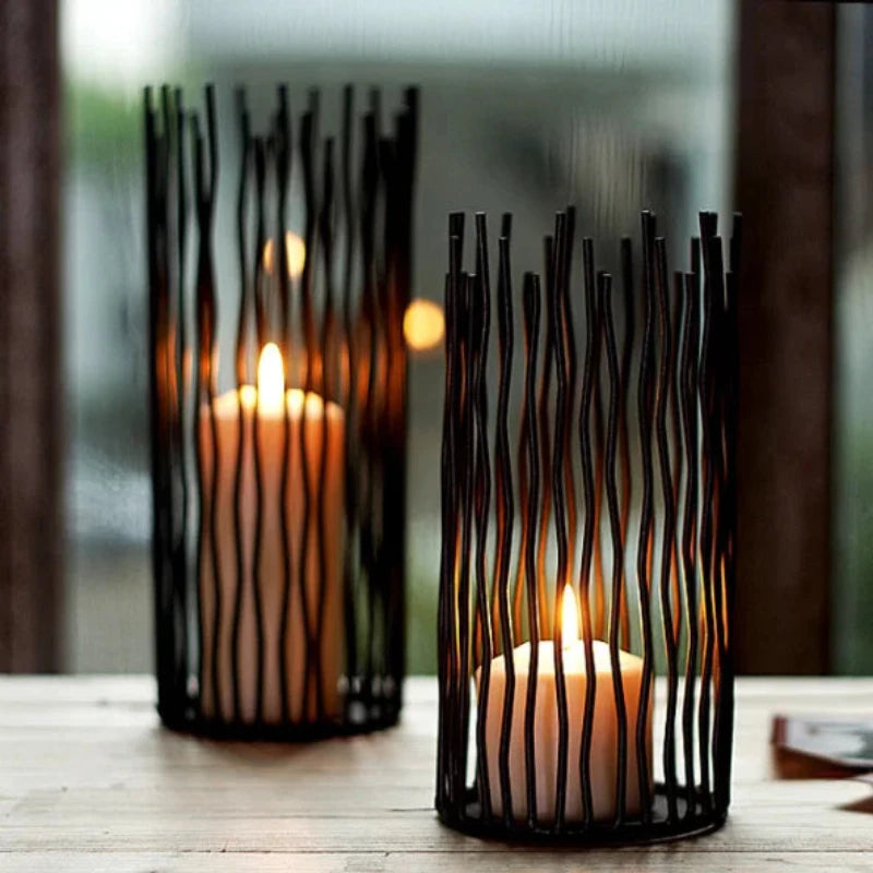 Durable iron candle stands, ideal for creating a cozy and inviting atmosphere in your living room or dining area.