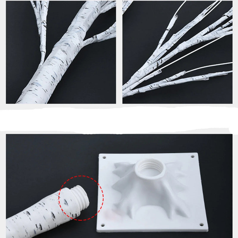 White decorative branches with a close-up of a connector on a black background