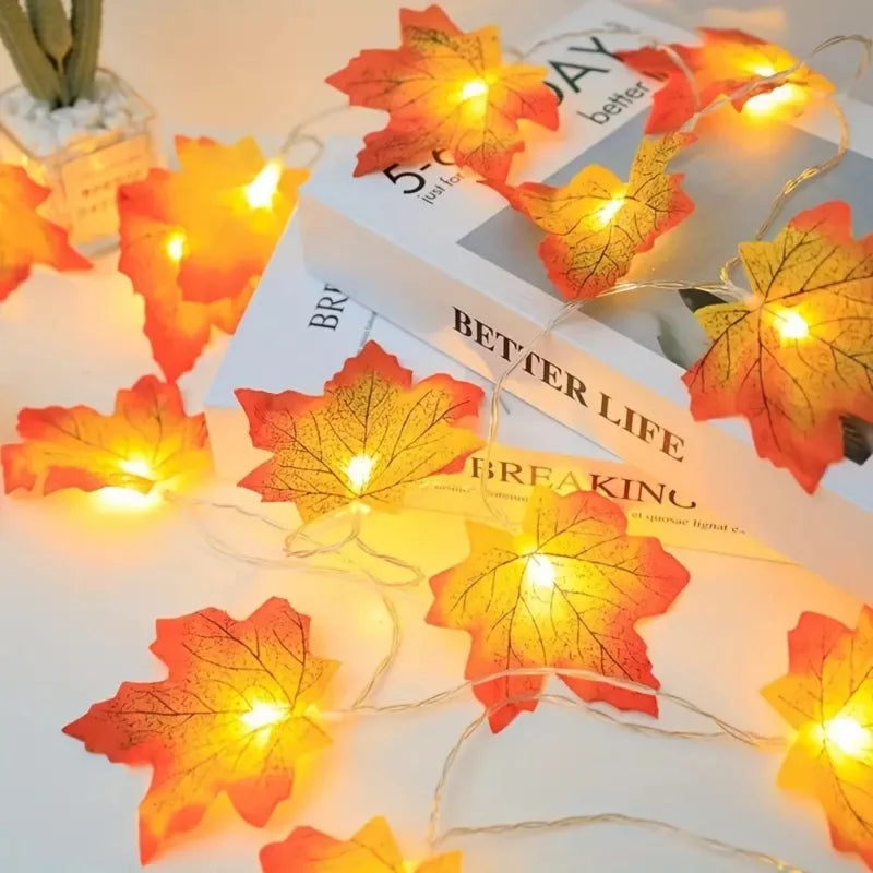 Warm, ambient Maple String Lights with natural wooden design for outdoor or indoor decor.