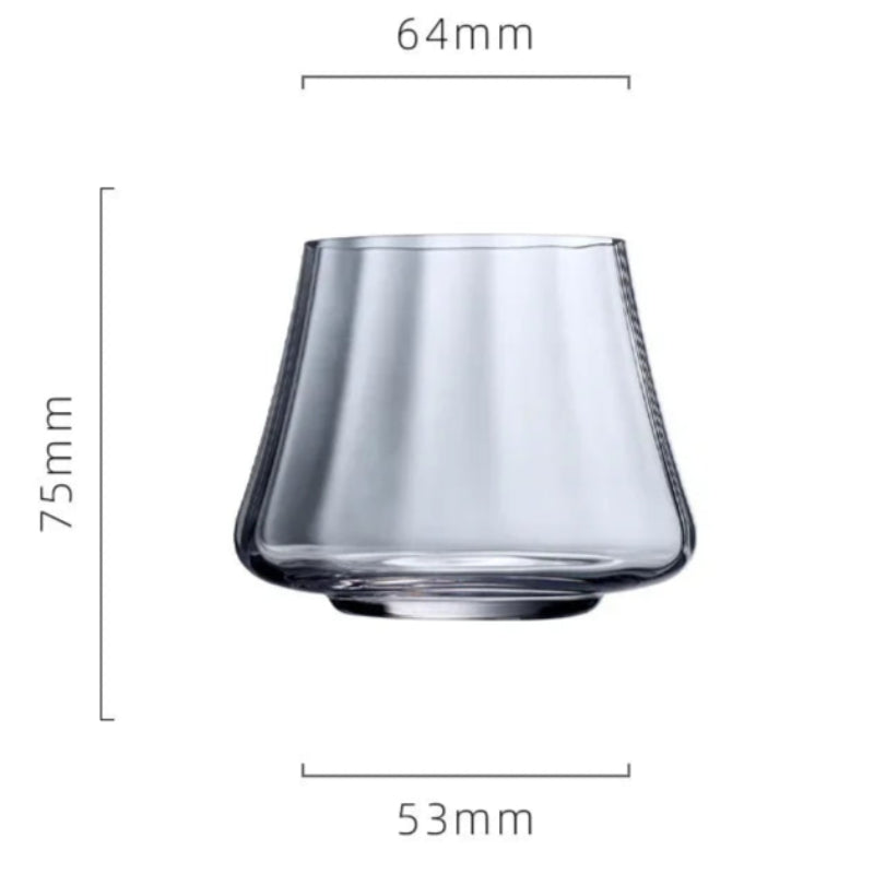 Clear glass tumbler with dimensions and weight capacity displayed on a white background
