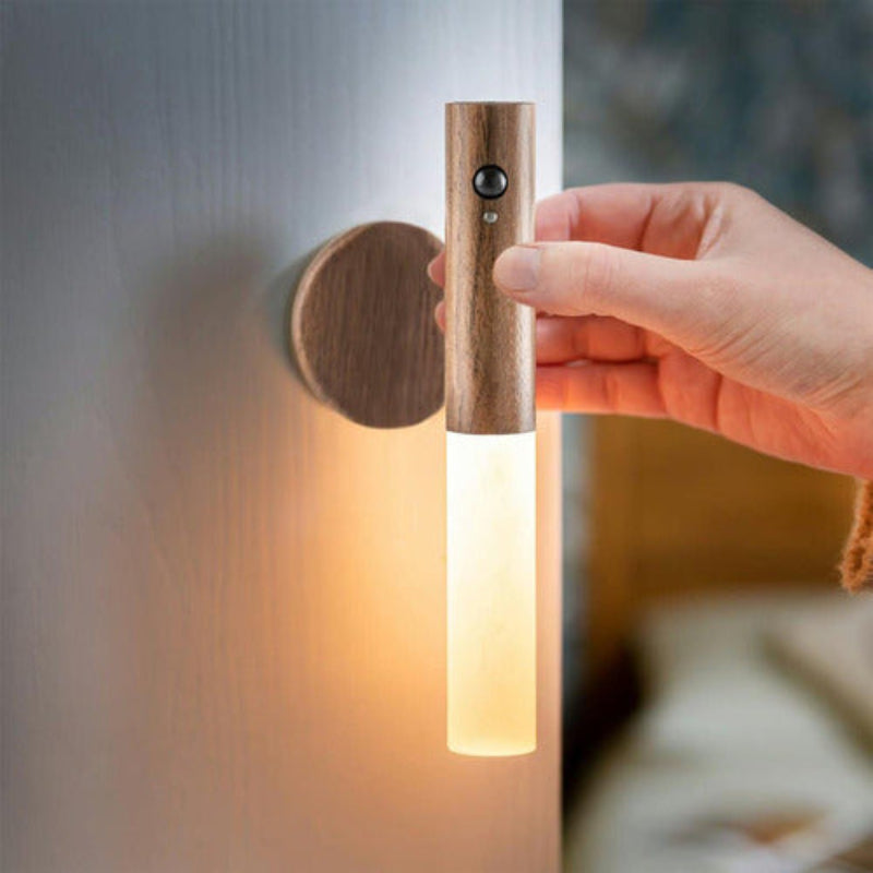 Stylish Lumi Wood USB Rechargeable Light with motion activation for modern home decor.