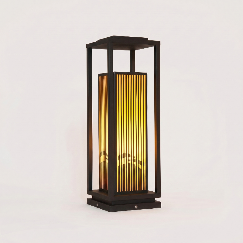 Black metal LED solar outdoor lanterns on white background
