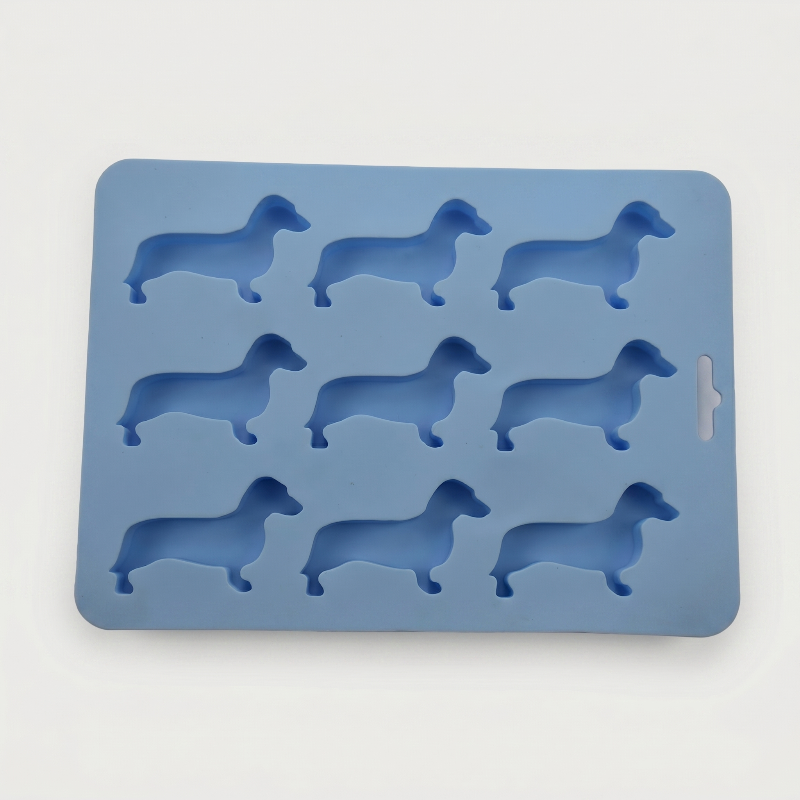 Blue dachshund ice cube tray on white background
