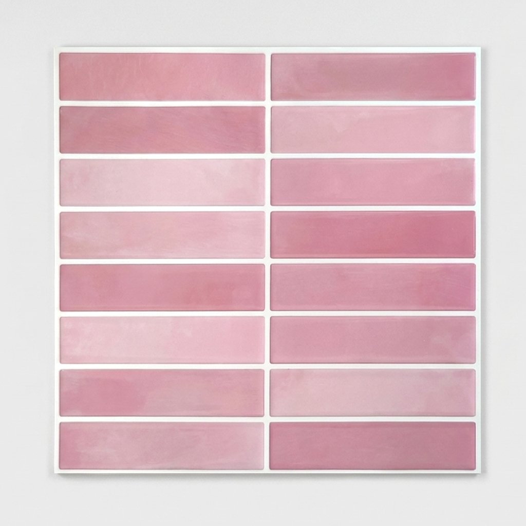 Sheet of dusty rose glossy subway tile on a plain studio background
