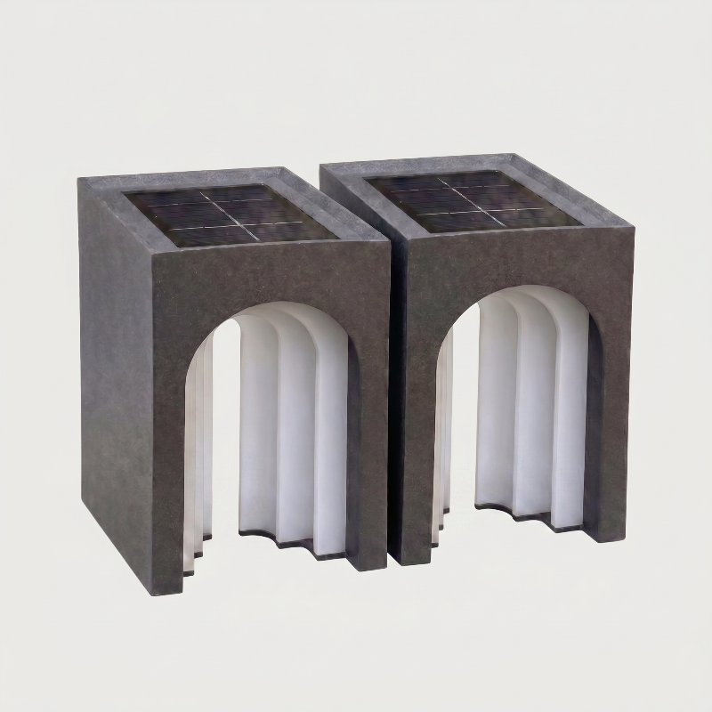 Set of two modern arch solar lanterns on white background