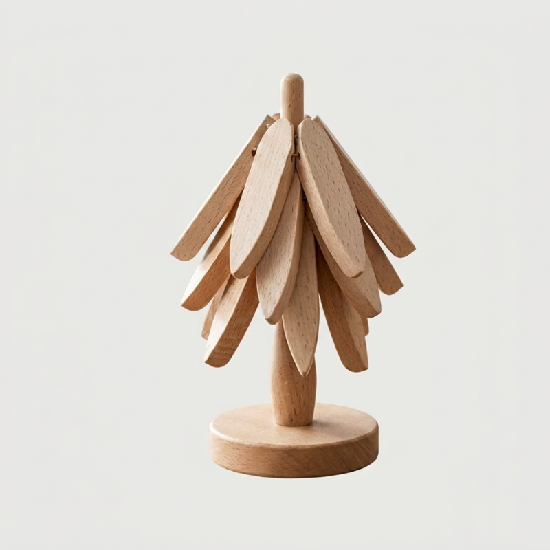 Stacking wood tree coasters on white background