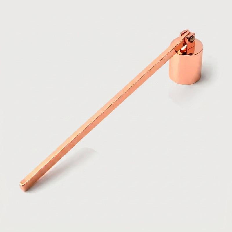 Rose Gold stainless steel candle snuffer on white background
