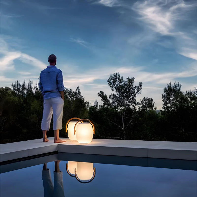 Modern ground-mounted solar LED lamp for outdoor spaces