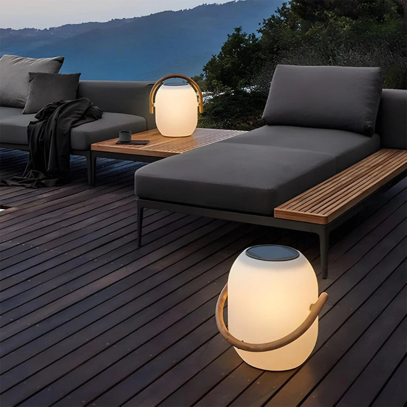 Outdoor solar lamp for garden pathways and patios with modern round design