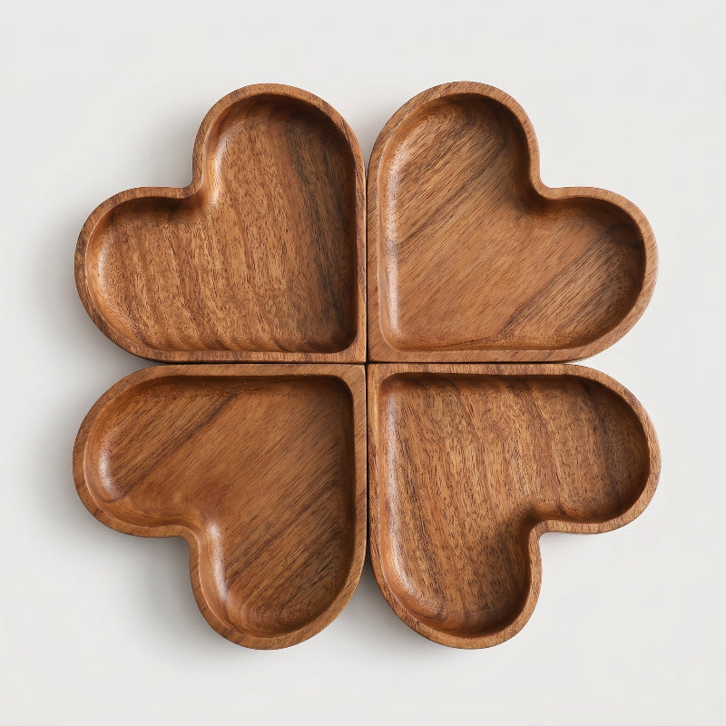 Wood clover-shaped divided dish on white background