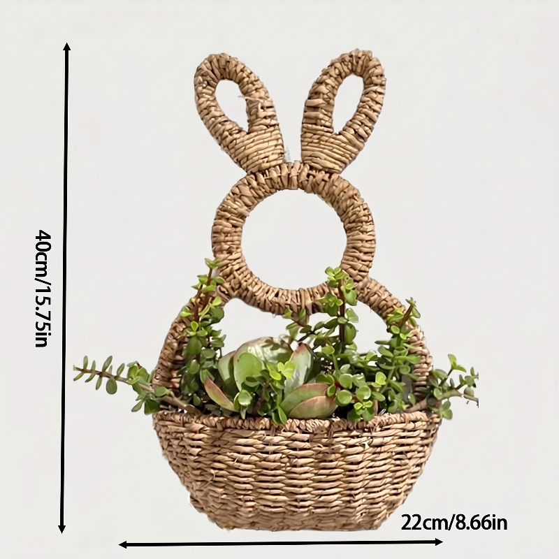 Woven bunny wall basket dimensions graphic on white background
