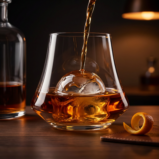 10-oz. double old-fashioned whiskey glass with whiskey being poured