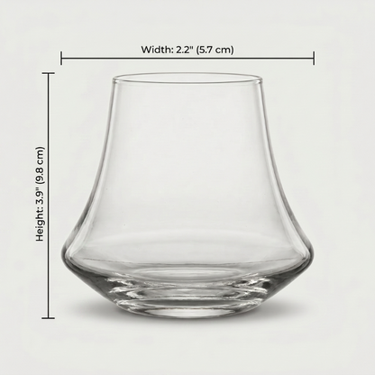 10-oz. double old-fashioned whiskey glass dimensions graphic on white background