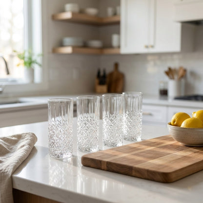 11oz highball glasses displayed on a kitchen counter