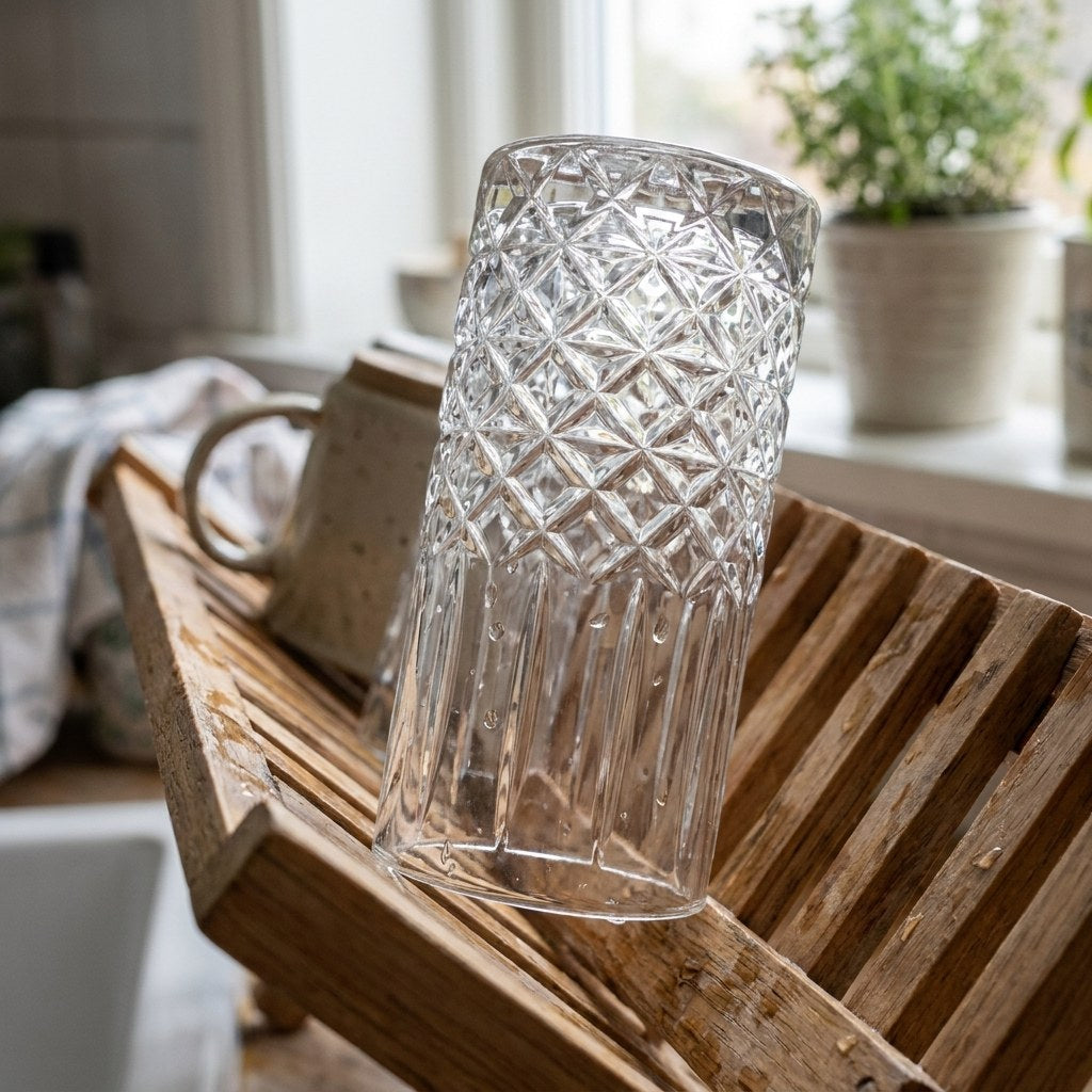 11oz highball glasses arranged on a serving tray by a sunlit window