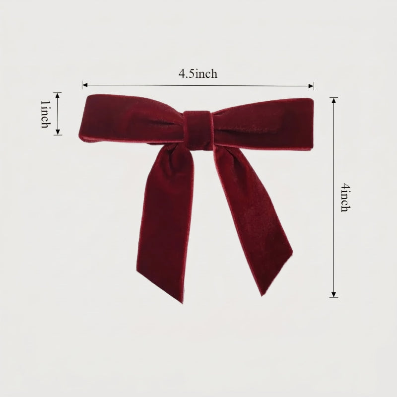 Burgundy velvet bow dimensions graphic on white background