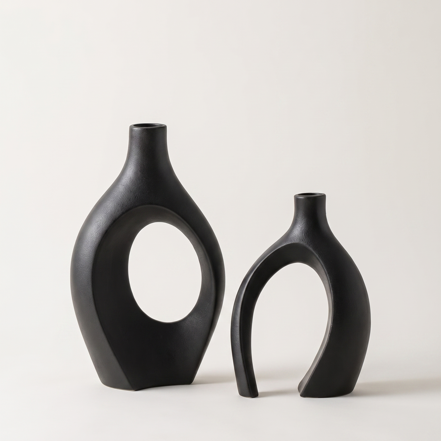 Black 2-piece sculptural hollow ceramic vase set, Kiyo Home