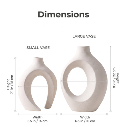 2-piece sculptural ceramic vase dimensions, small 18 cm and large 22 cm, Kiyo Home