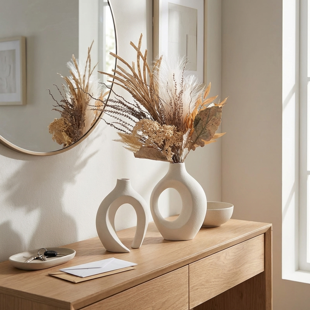 2-piece sculptural hollow ceramic vase set, Kiyo Home