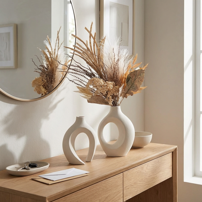 2-piece sculptural hollow ceramic vase set, Kiyo Home
