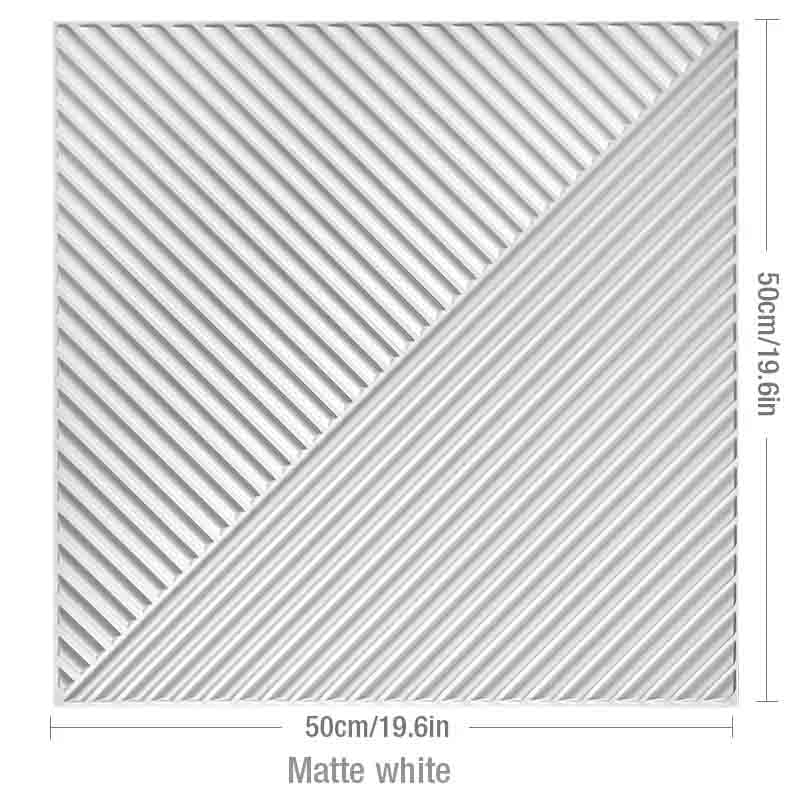 Matte white 3D wall panel with diagonal ridges, 50cm square.