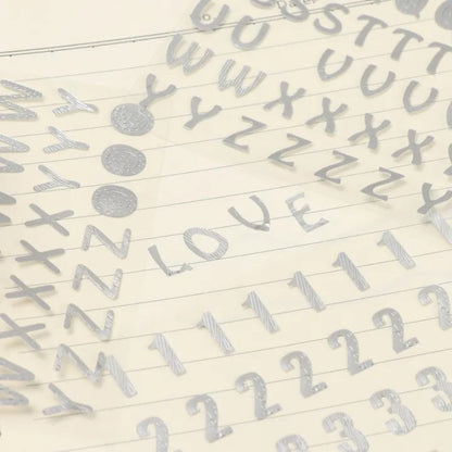 Silver letter and number stickers.