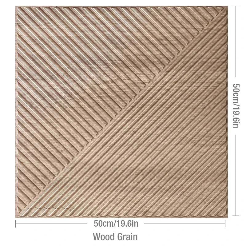 Wood grain 3D wall panel with diagonal ridges, 50cm square.
