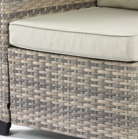 Close-up detail of the hand-woven HDPE wicker on the outdoor sectional