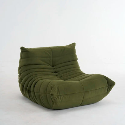 Olive green pleated Togo chair.
