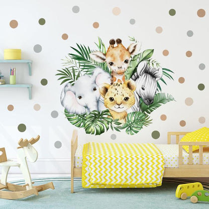 Animal wall sticker pack showcasing its various animal designs, perfect for creating a fun and adventurous space in a child’s bedroom or nursery.